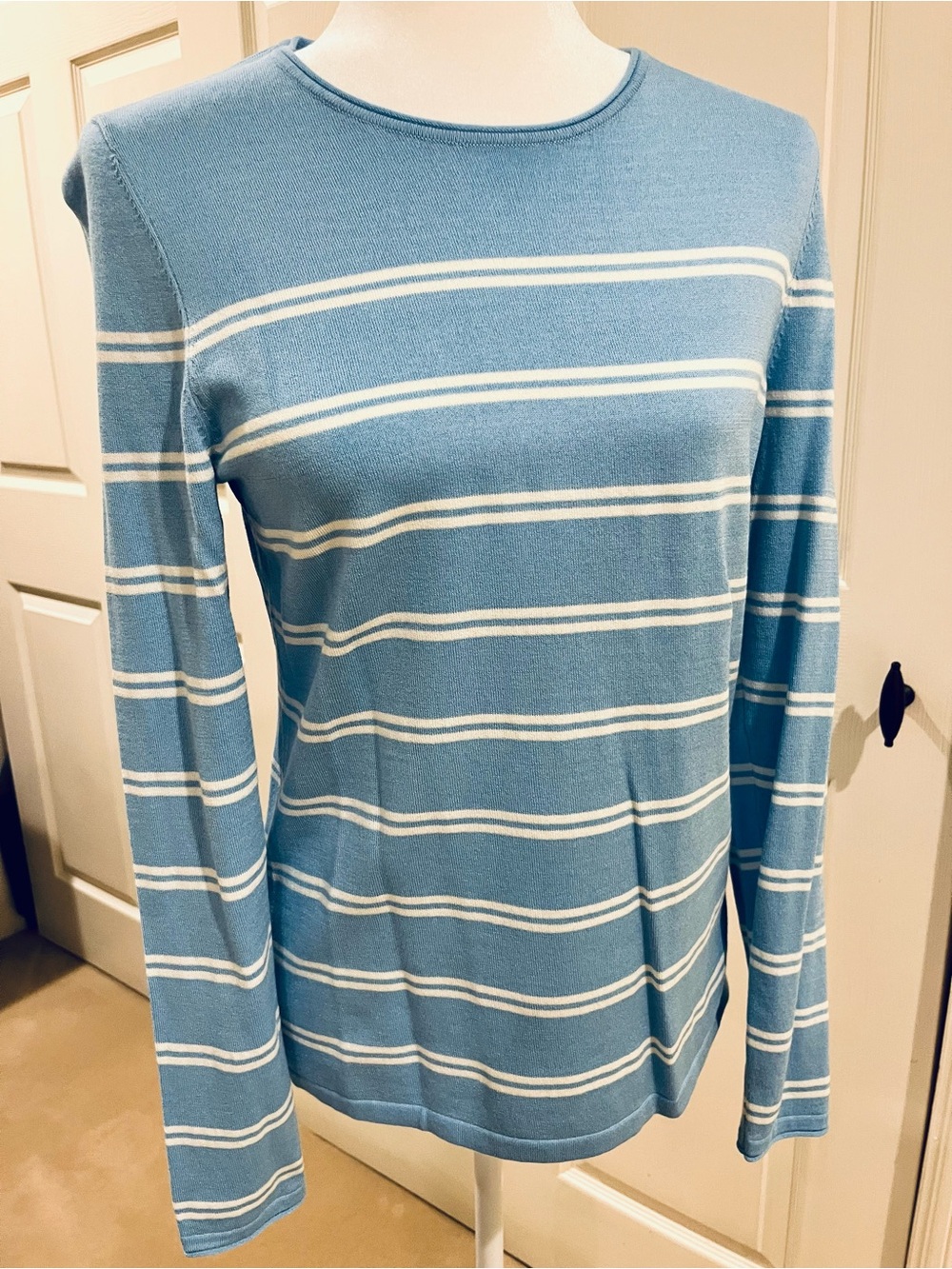 J. McLaughlin NWT Light Blue and White Striped Long-Sleeve Sweater